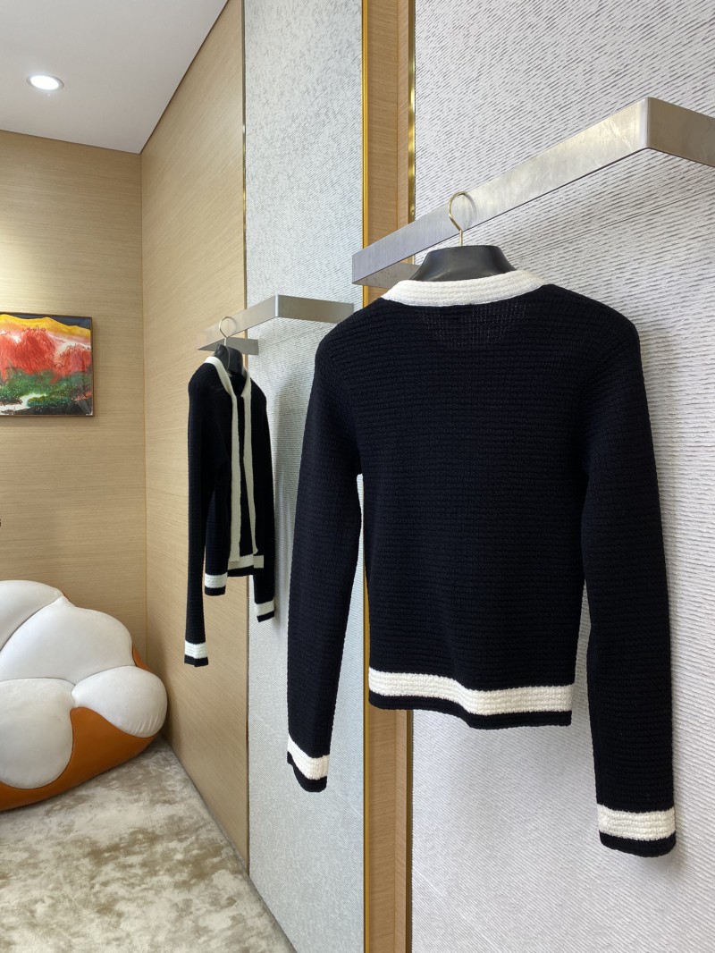 Chanel Ribbon Tie Knit Shirt Black 3