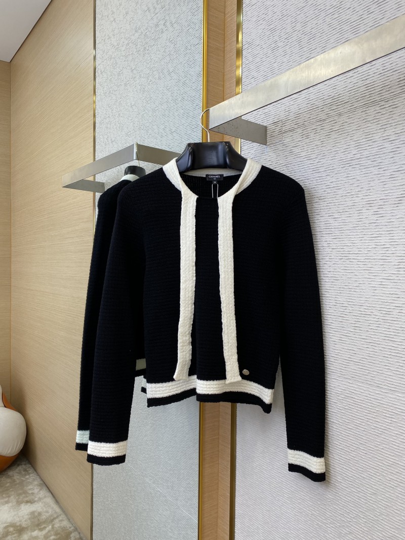 Chanel Ribbon Tie Knit Shirt Black 5