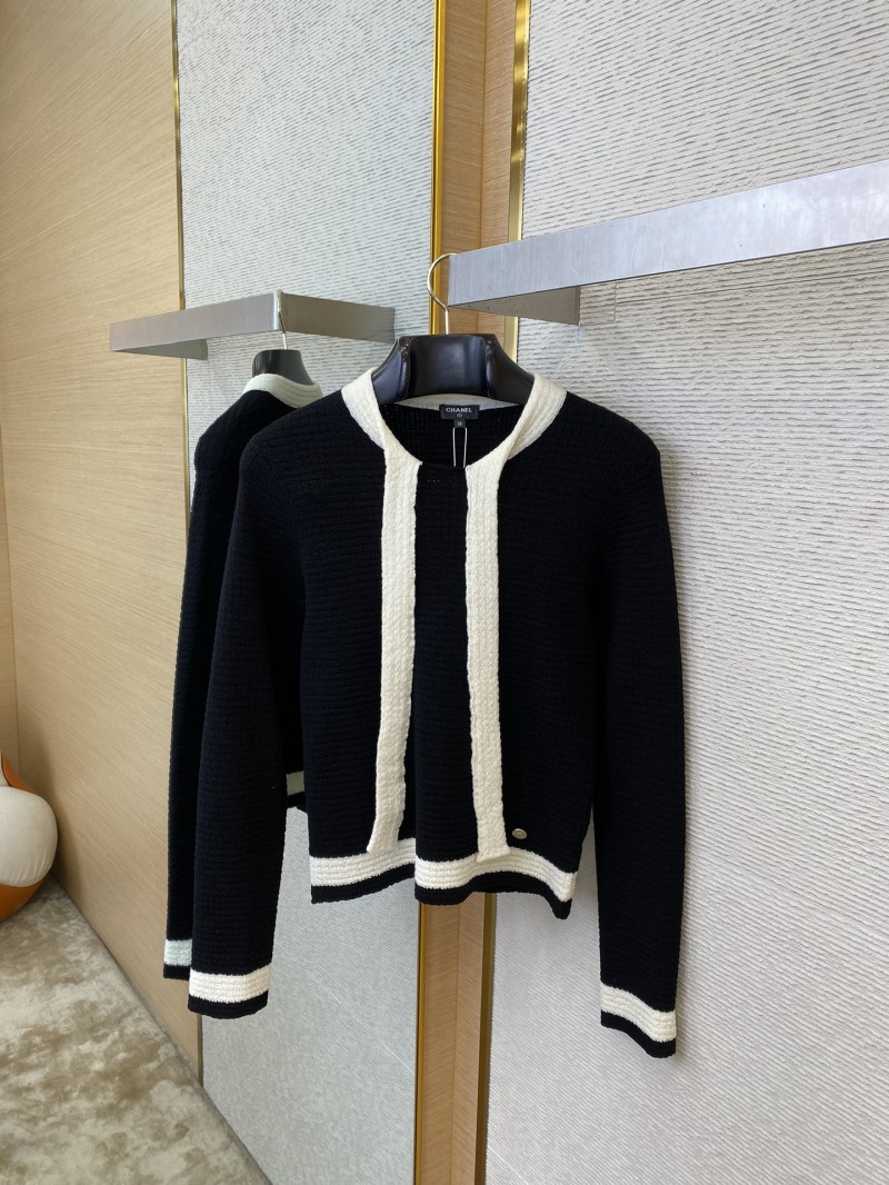 Chanel Ribbon Tie Knit Shirt Black 6