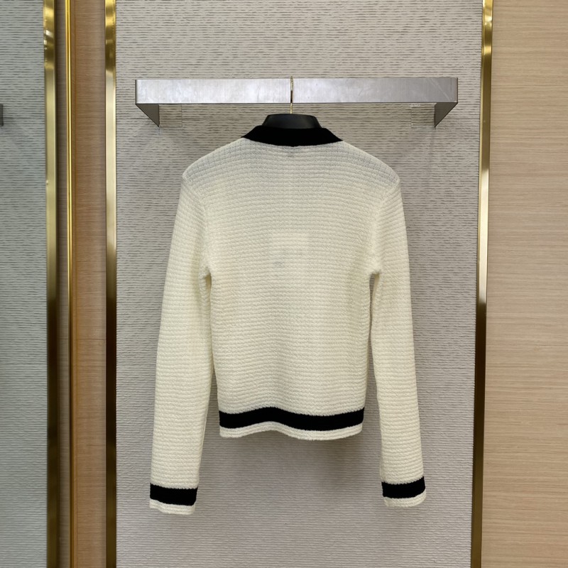 Chanel Ribbon Bow Tie Knit Shirt White 1