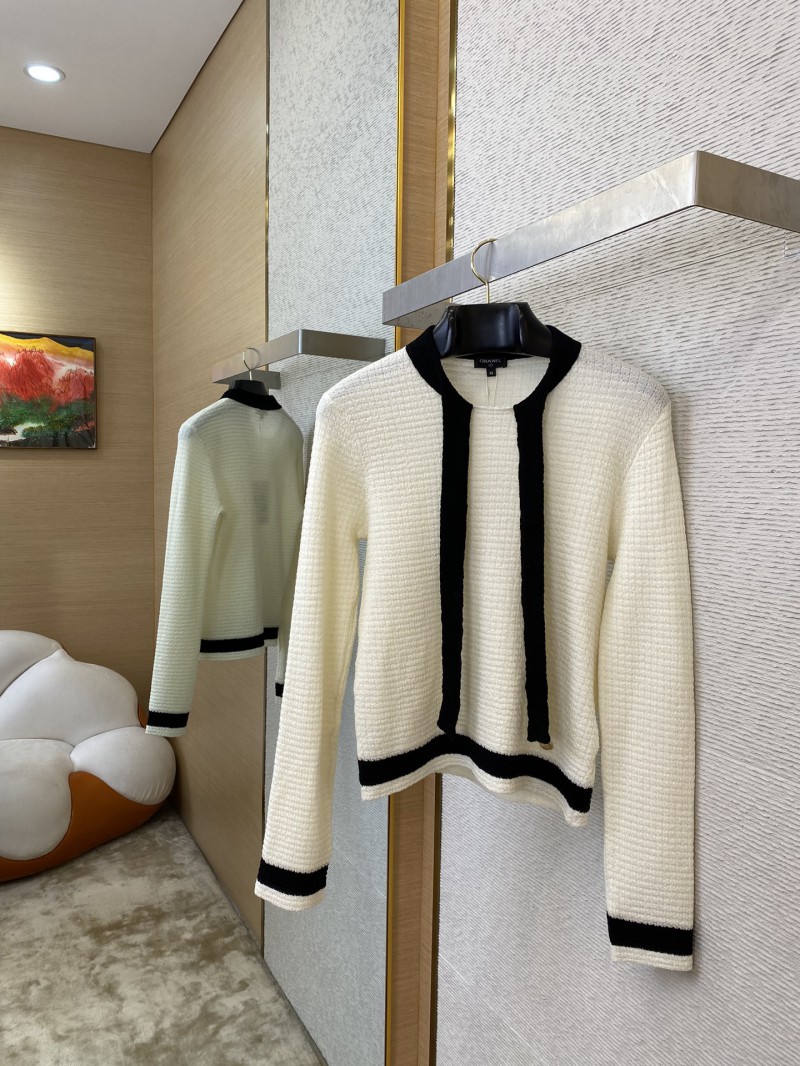 Chanel Ribbon Bow Tie Knit Shirt White 2