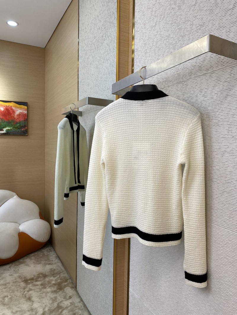 Chanel Ribbon Bow Tie Knit Shirt White 3
