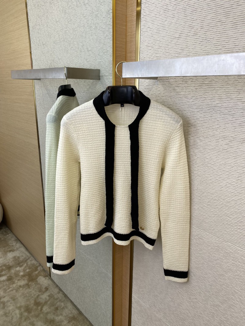 Chanel Ribbon Bow Tie Knit Shirt White 5