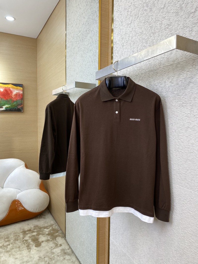 Miu Miu Logo Embroidery Long Sleeve Polo Shirt 2