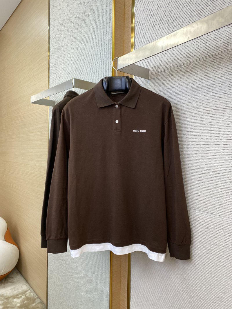 Miu Miu Logo Embroidery Long Sleeve Polo Shirt 4