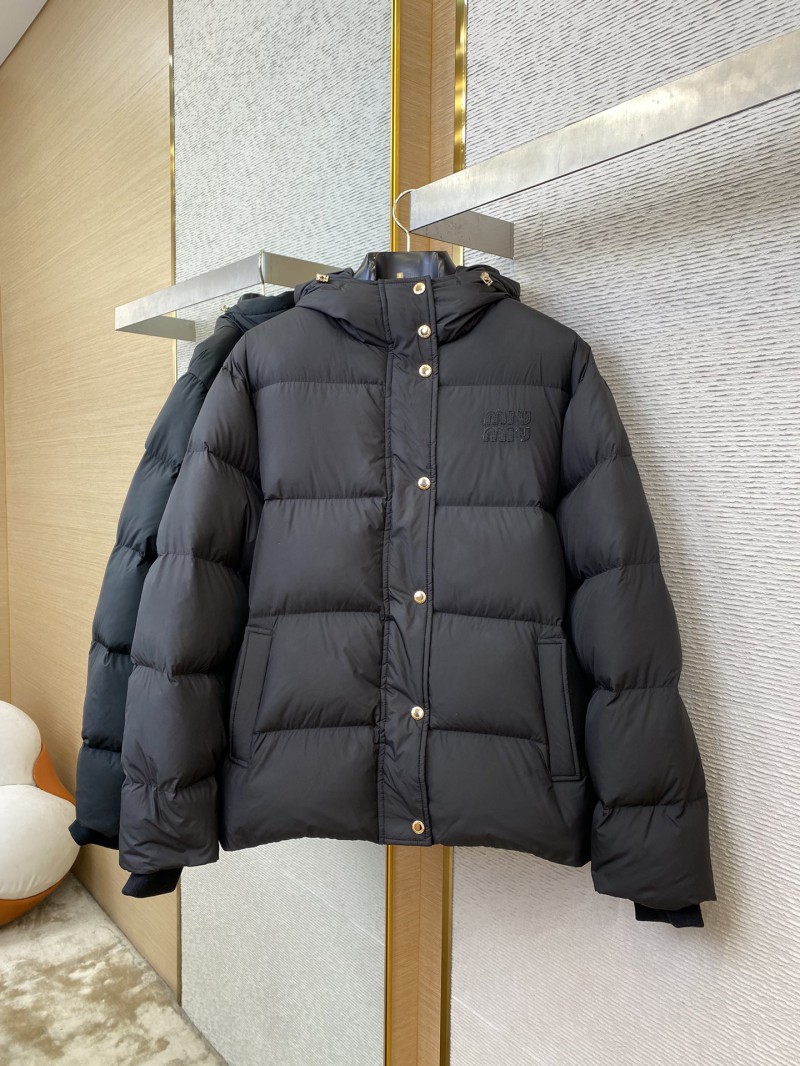 Miu Miu Logo Embroidered Hooded Down Coat Jacket 4