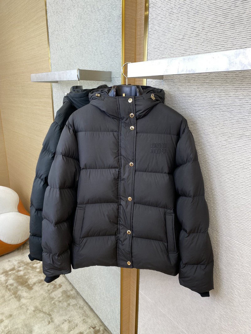 Miu Miu Logo Embroidered Hooded Down Coat Jacket 6