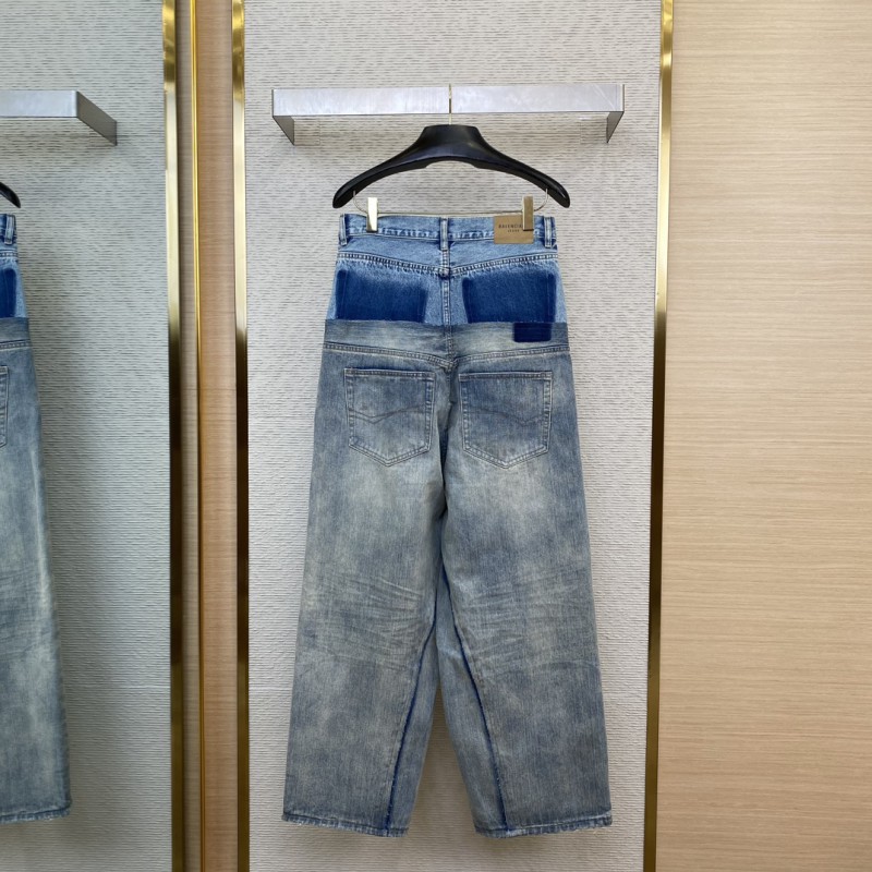 Balenciaga Patchwork Washed Denim Trousers Light Blue 1