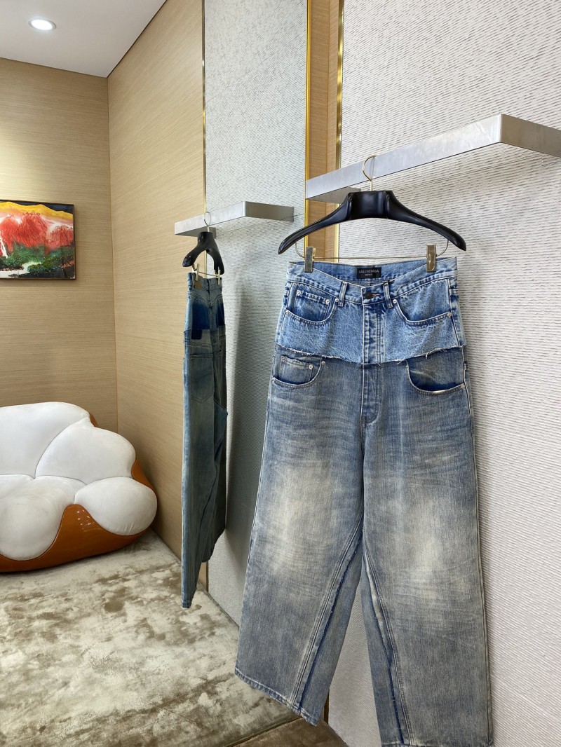 Balenciaga Patchwork Washed Denim Trousers Light Blue 2