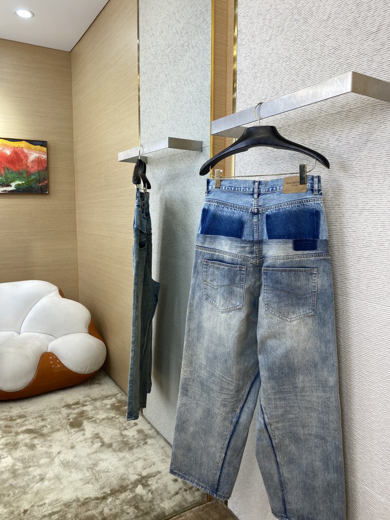 Balenciaga Patchwork Washed Denim Trousers Light Blue 3