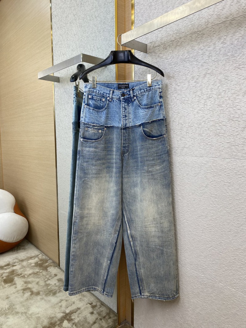 Balenciaga Patchwork Washed Denim Trousers Light Blue 4