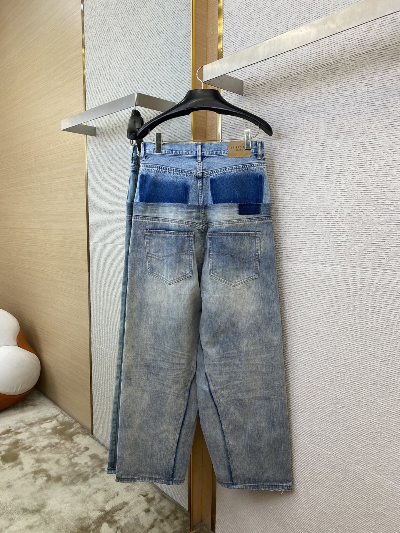 Balenciaga Patchwork Washed Denim Trousers Light Blue 5