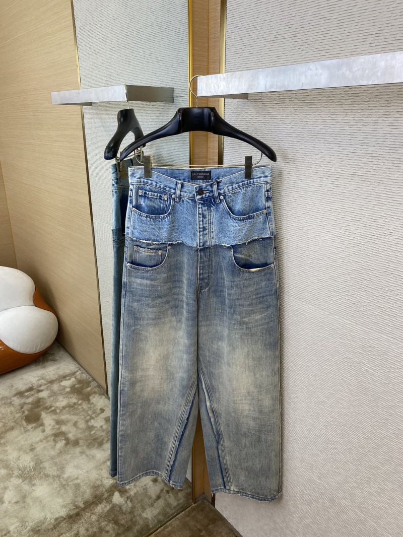 Balenciaga Patchwork Washed Denim Trousers Light Blue 6