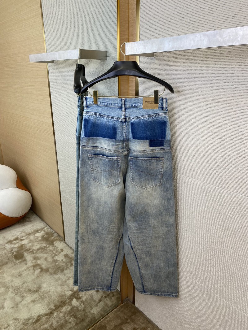 Balenciaga Patchwork Washed Denim Trousers Light Blue 7