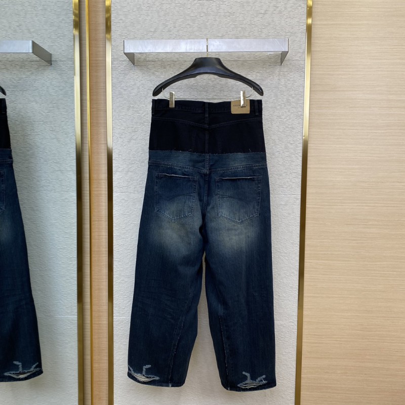 Balenciaga Patchwork Washed Denim Trousers Dark Blue 1