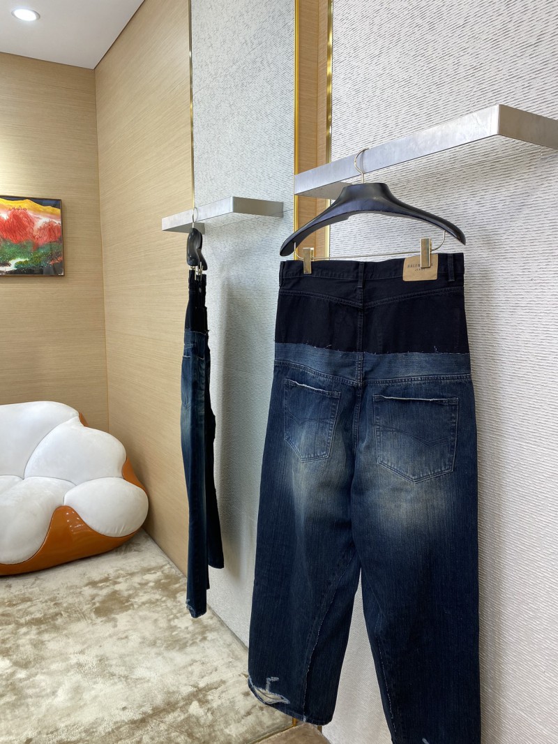 Balenciaga Patchwork Washed Denim Trousers Dark Blue 3