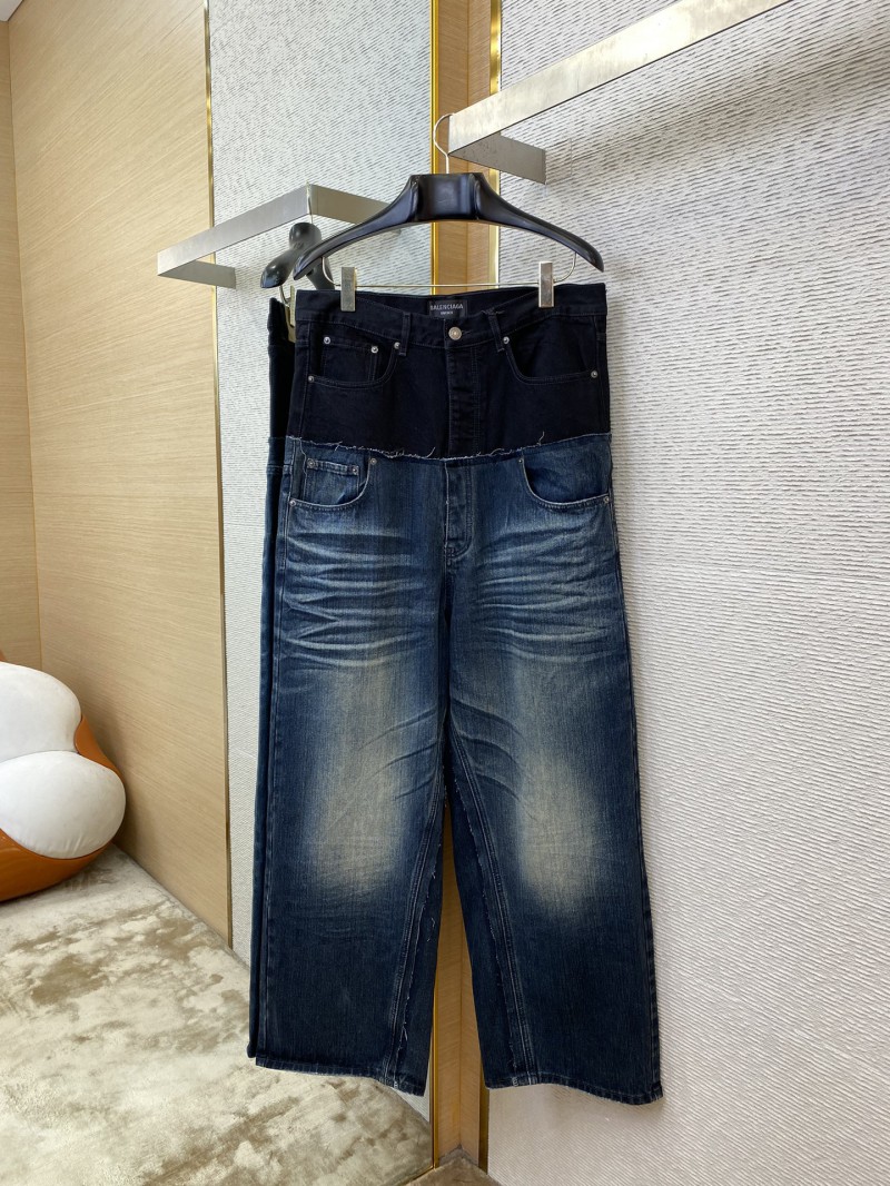 Balenciaga Patchwork Washed Denim Trousers Dark Blue 4