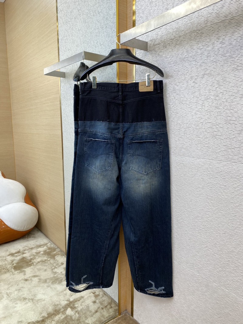 Balenciaga Patchwork Washed Denim Trousers Dark Blue 5