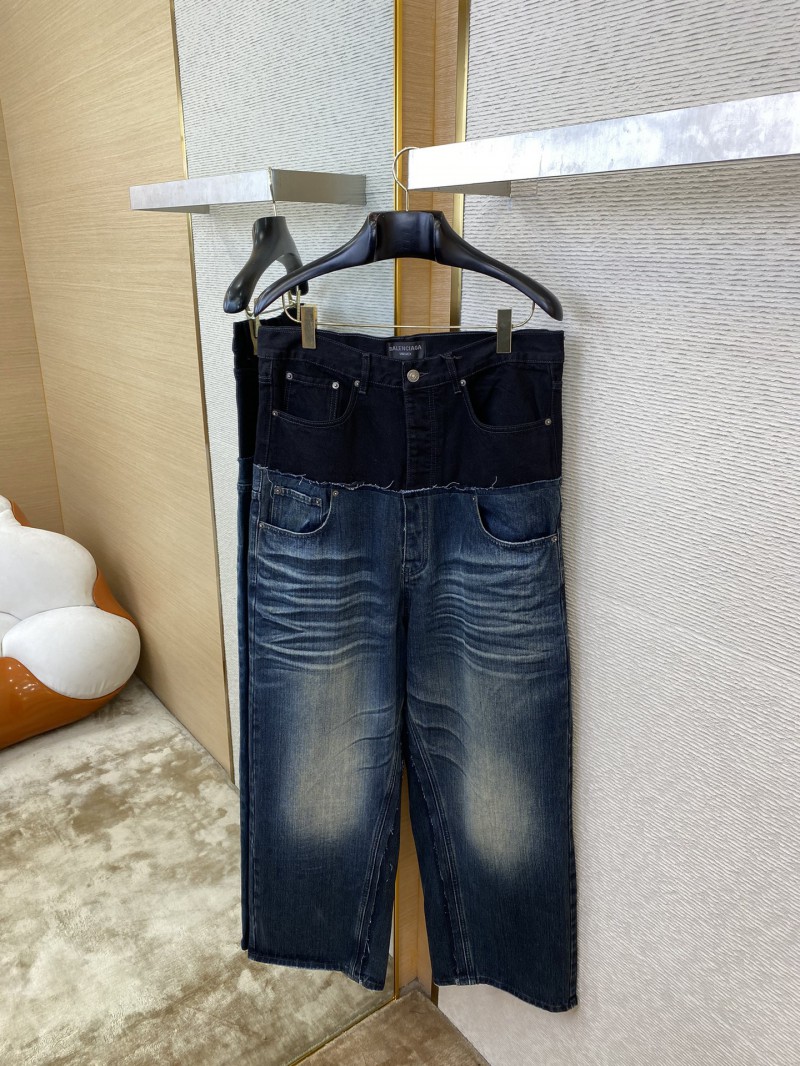Balenciaga Patchwork Washed Denim Trousers Dark Blue 6