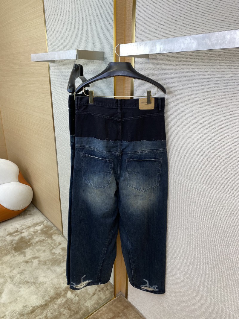 Balenciaga Patchwork Washed Denim Trousers Dark Blue 7