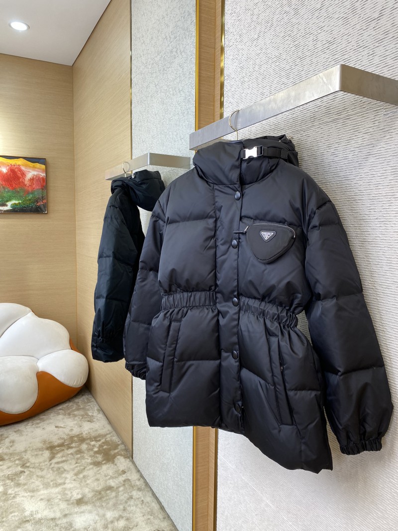 Prada Mid-Length Waisted Triangle Label Down Jacket 2
