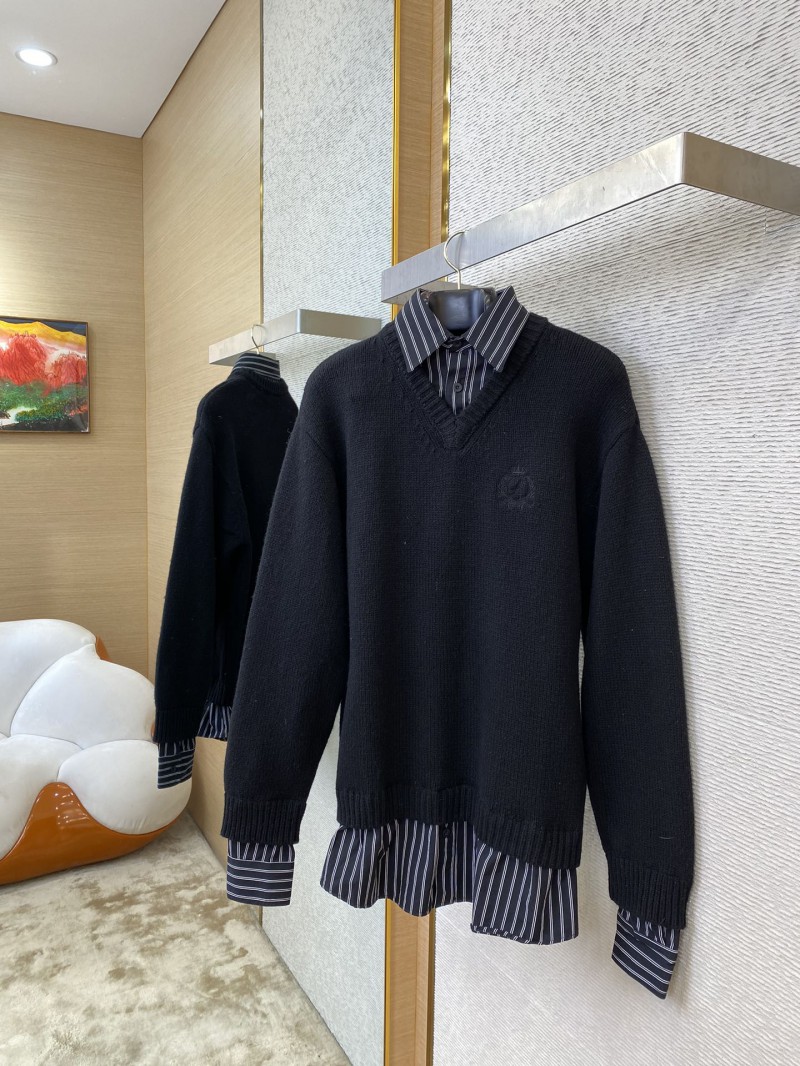 Balenciaga Shirt Patchwork V-Neck Sweater Black 2