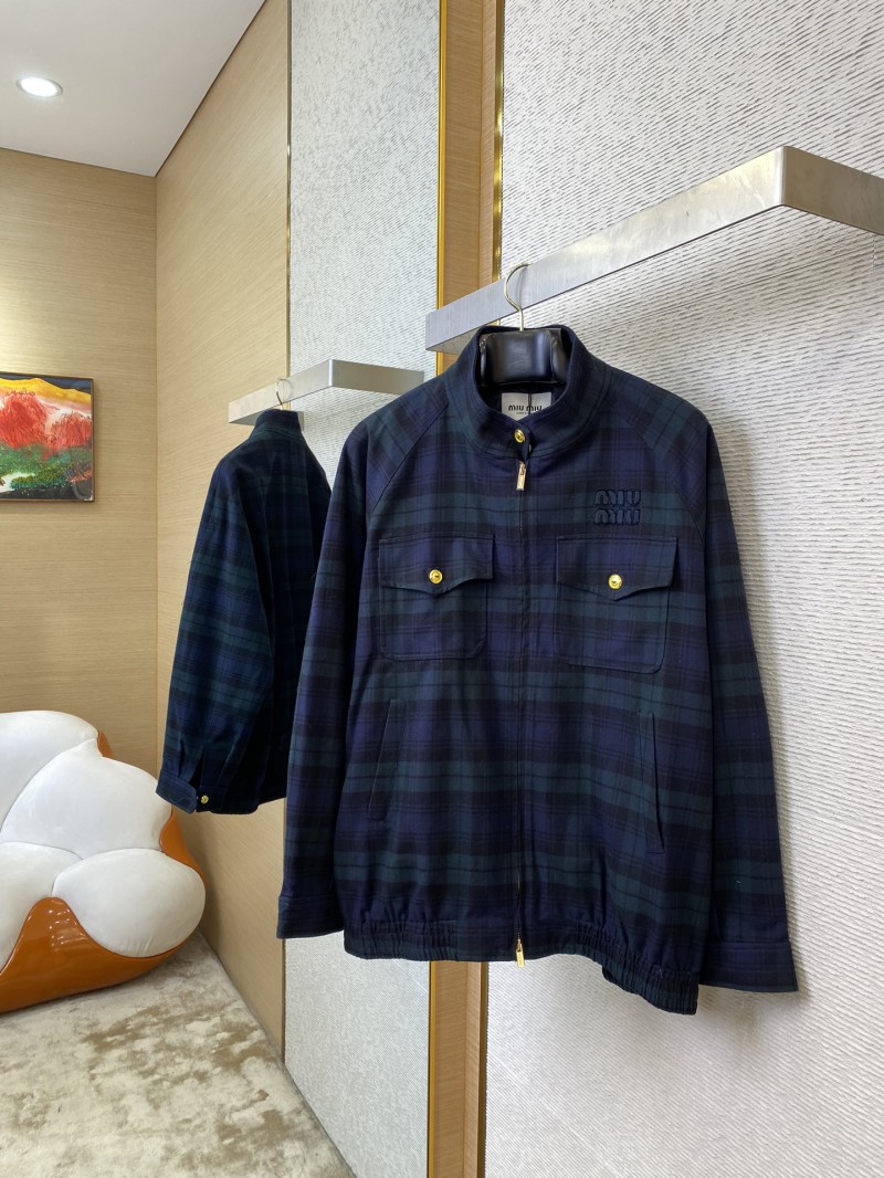 Miu Miu Checked Wool Stand-Up Jacket Coat 2