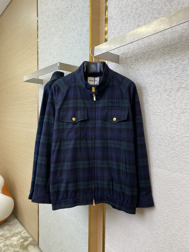 Miu Miu Checked Wool Stand-Up Jacket Coat 4