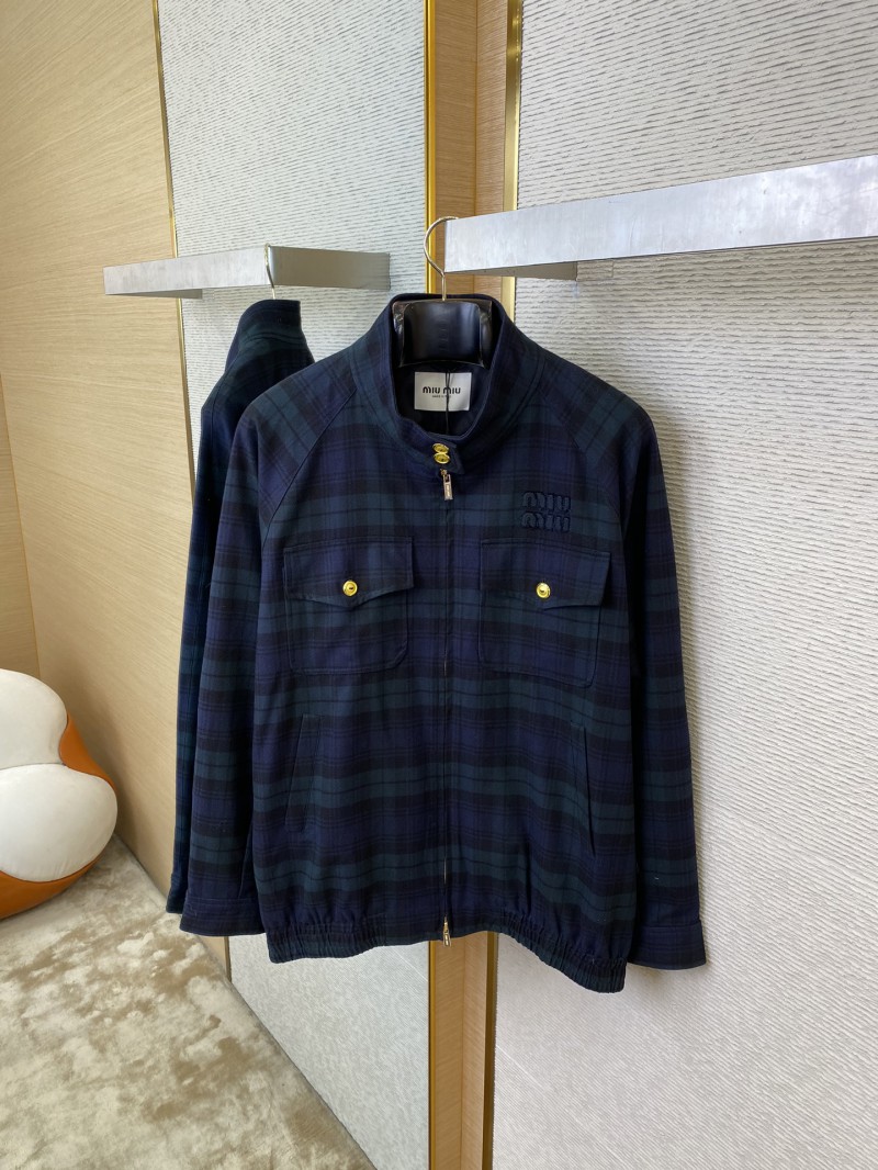 Miu Miu Checked Wool Stand-Up Jacket Coat 6