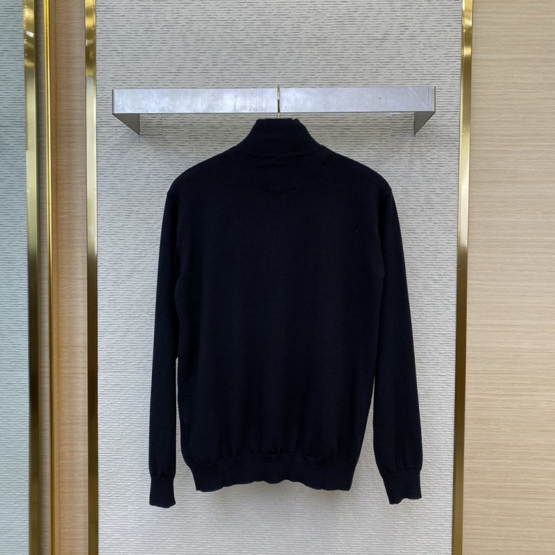 Prada Wool Leather Label Zip Cardigan 1