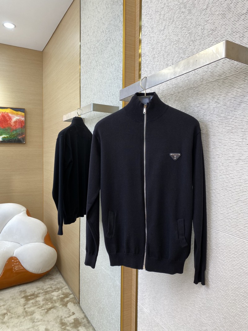 Prada Wool Leather Label Zip Cardigan 2