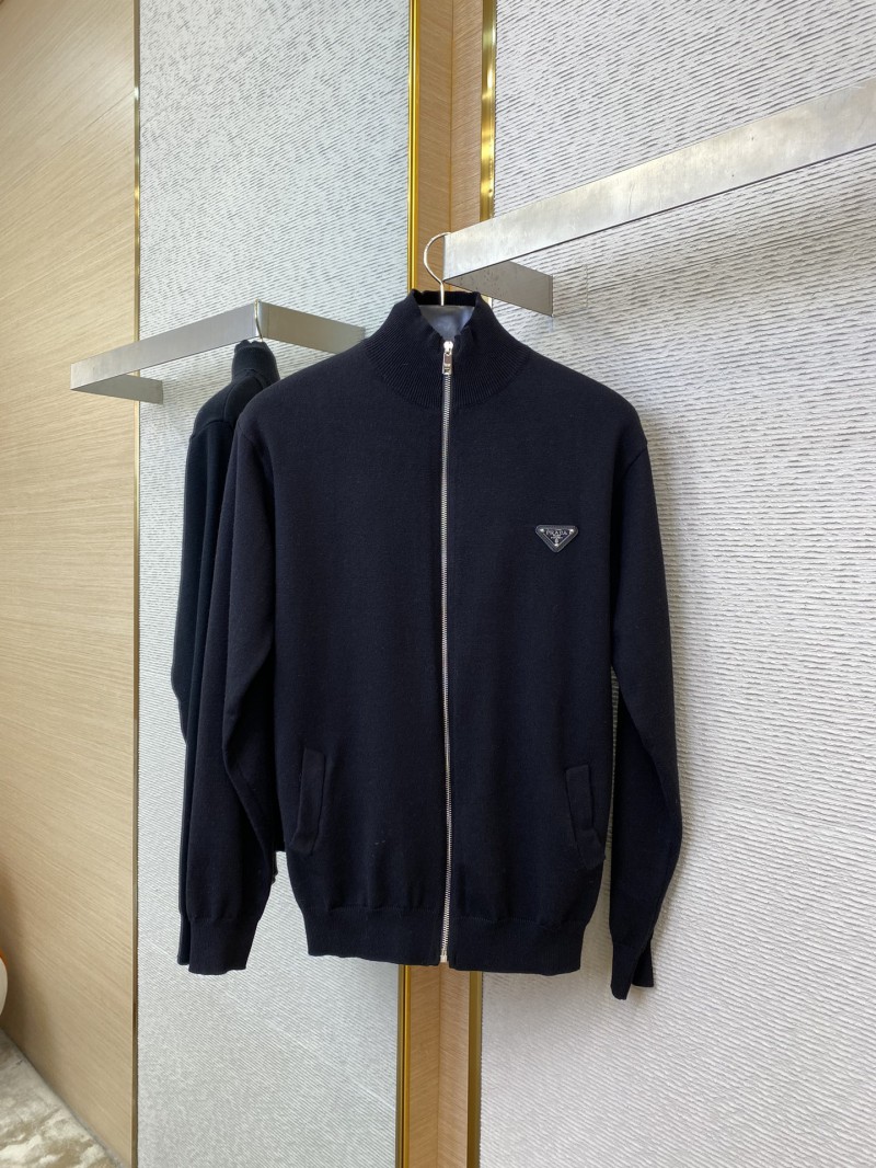Prada Wool Leather Label Zip Cardigan 4