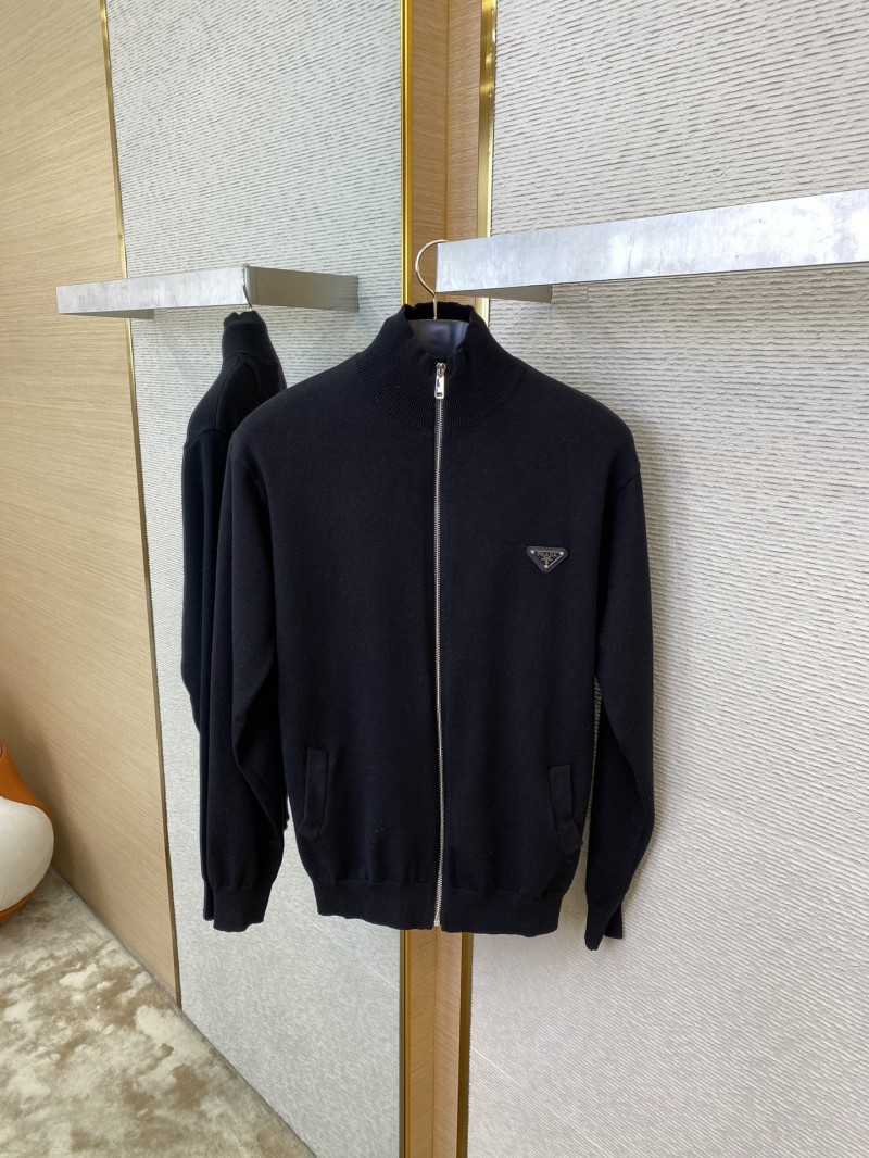 Prada Wool Leather Label Zip Cardigan 6