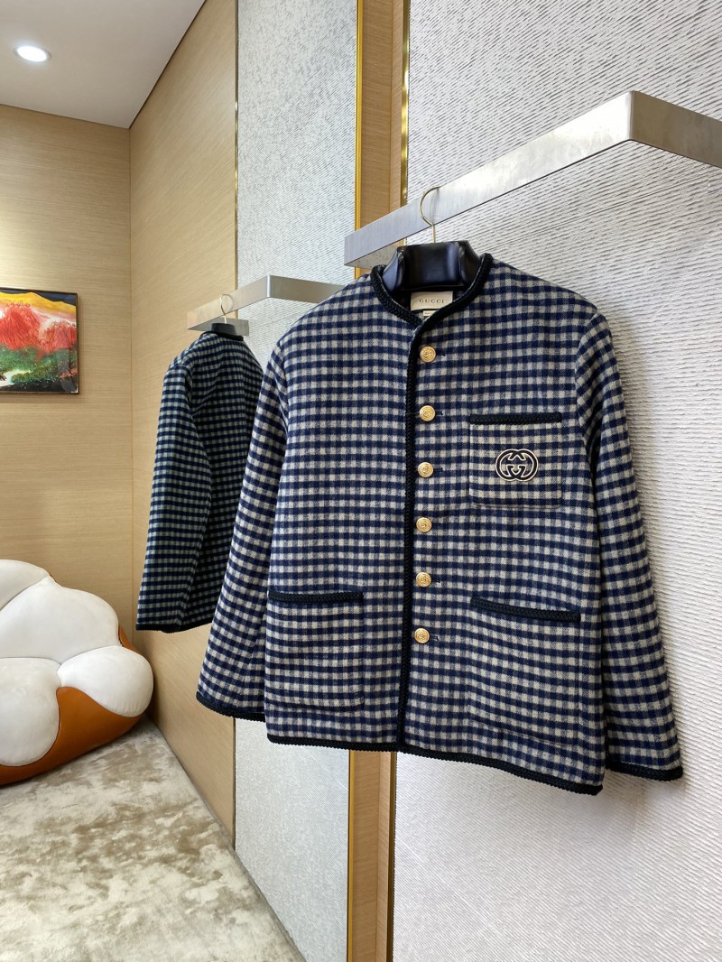 Gucci Thousand Bird Check Coarse Weave Tweed Wool Jacket 2