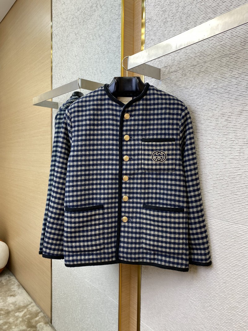 Gucci Thousand Bird Check Coarse Weave Tweed Wool Jacket 4