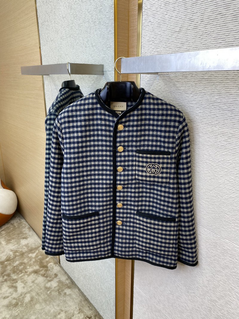 Gucci Thousand Bird Check Coarse Weave Tweed Wool Jacket 6