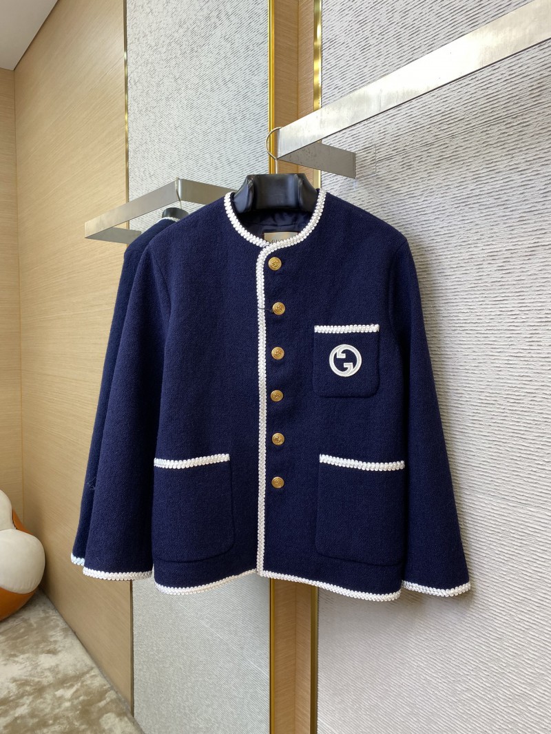 Gucci Badge Logo Tweed Wool Jacket Navy 4