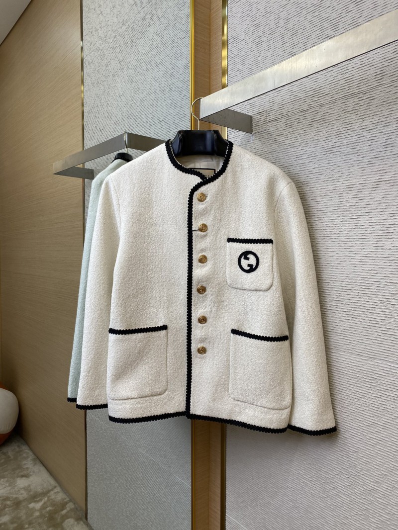 Gucci Badge Logo Tweed Wool Jacket White 3