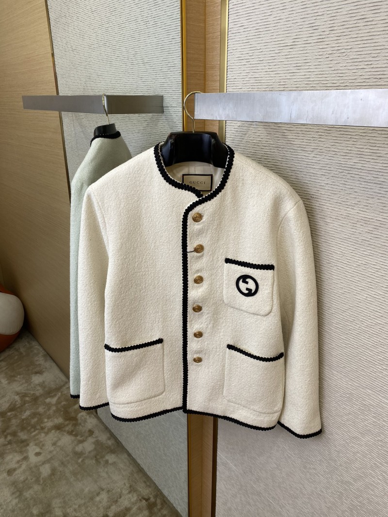 Gucci Badge Logo Tweed Wool Jacket White 5