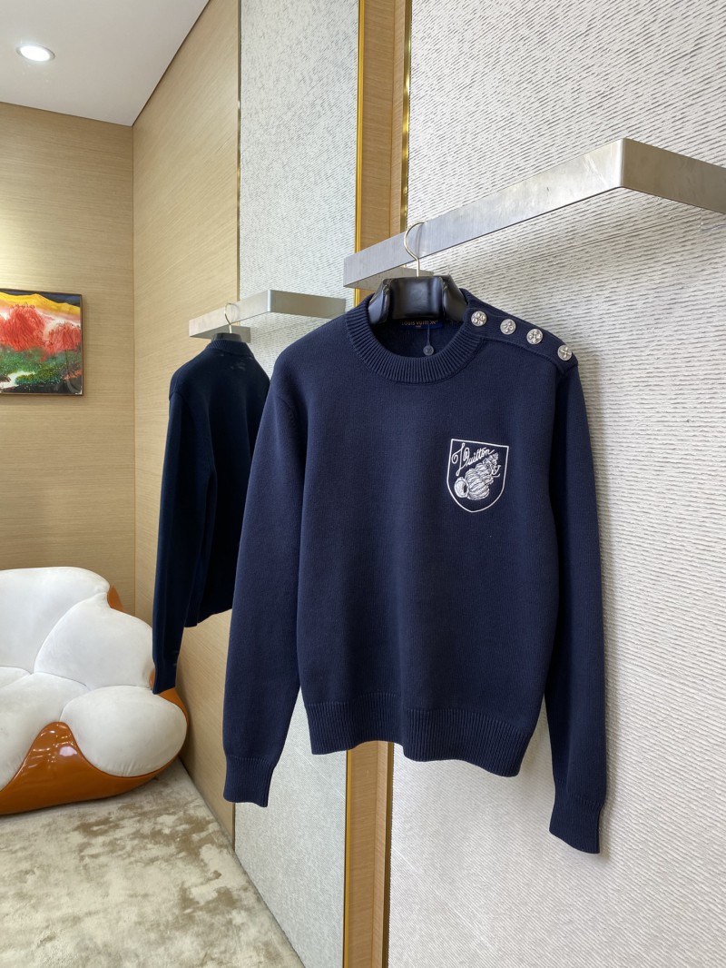 LV Knit Shoulder Button Crew Neck Sweater 2