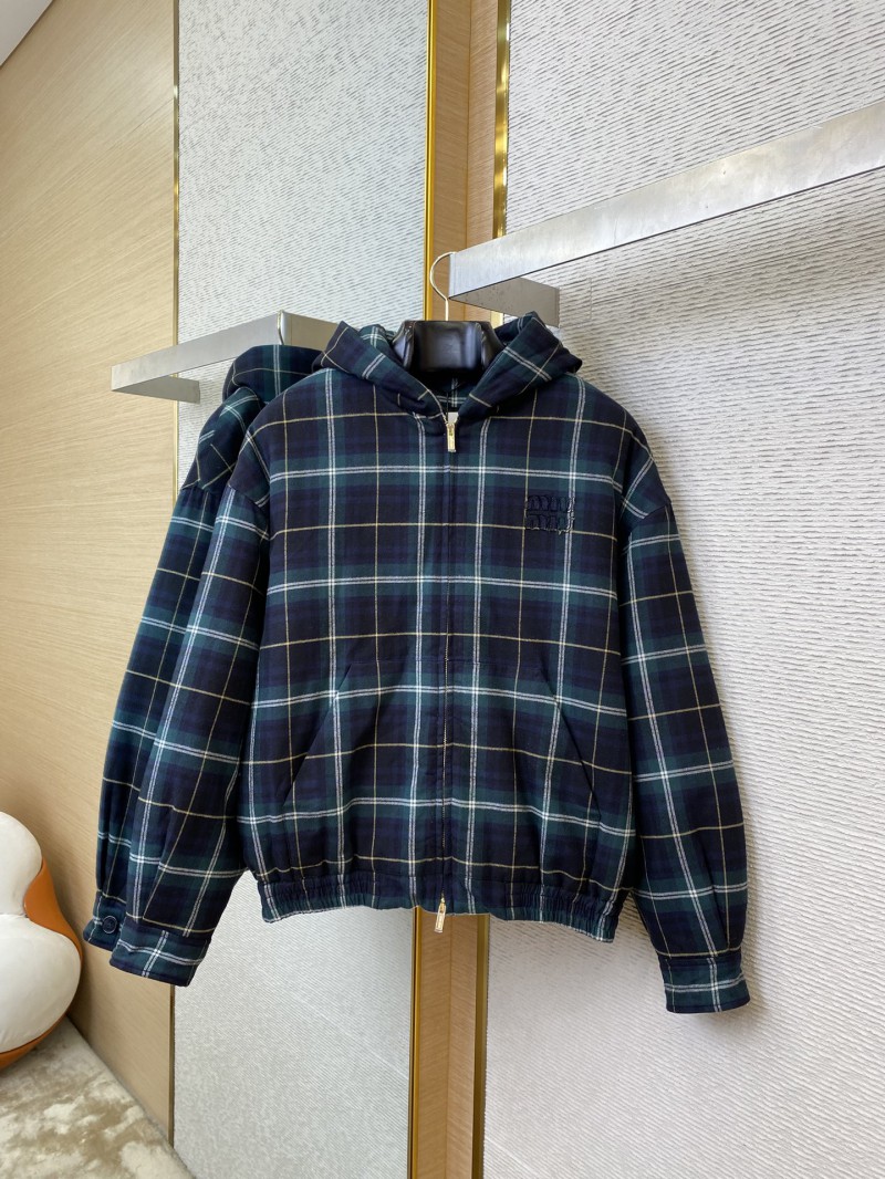 Miu Miu Check Hooded Jacket Cotton Jacket 4