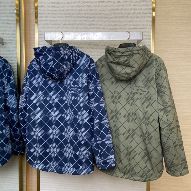 LV Lattice Reversible Lamb's Wool Zip-Up Jacket Navy 1