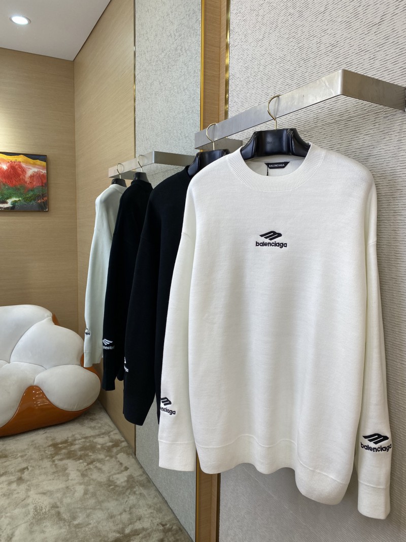 Balenciaga Logo Embroidered Crew Neck Sweater White 2