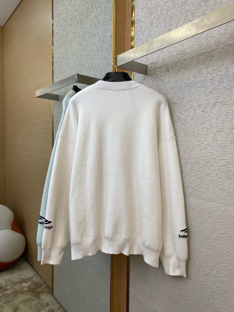 Balenciaga Logo Embroidered Crew Neck Sweater White 5