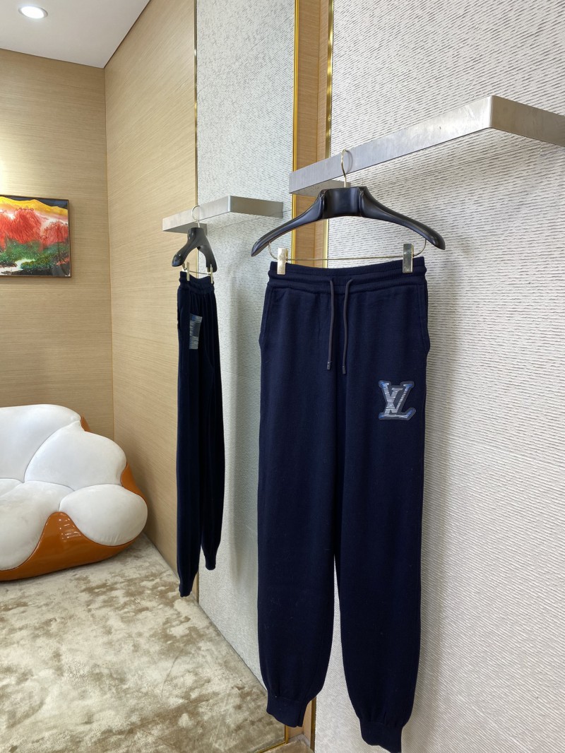 LV Leather Logo Wool Trousers 2