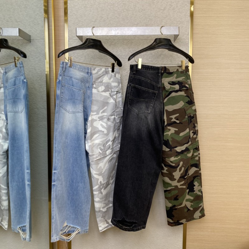 Balenciaga Patchwork Camouflage Jeans Washed Blue 1