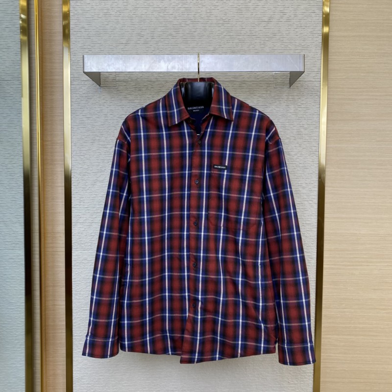 Balenciaga Red Check Cotton Sandwich Shirt Jacket 6