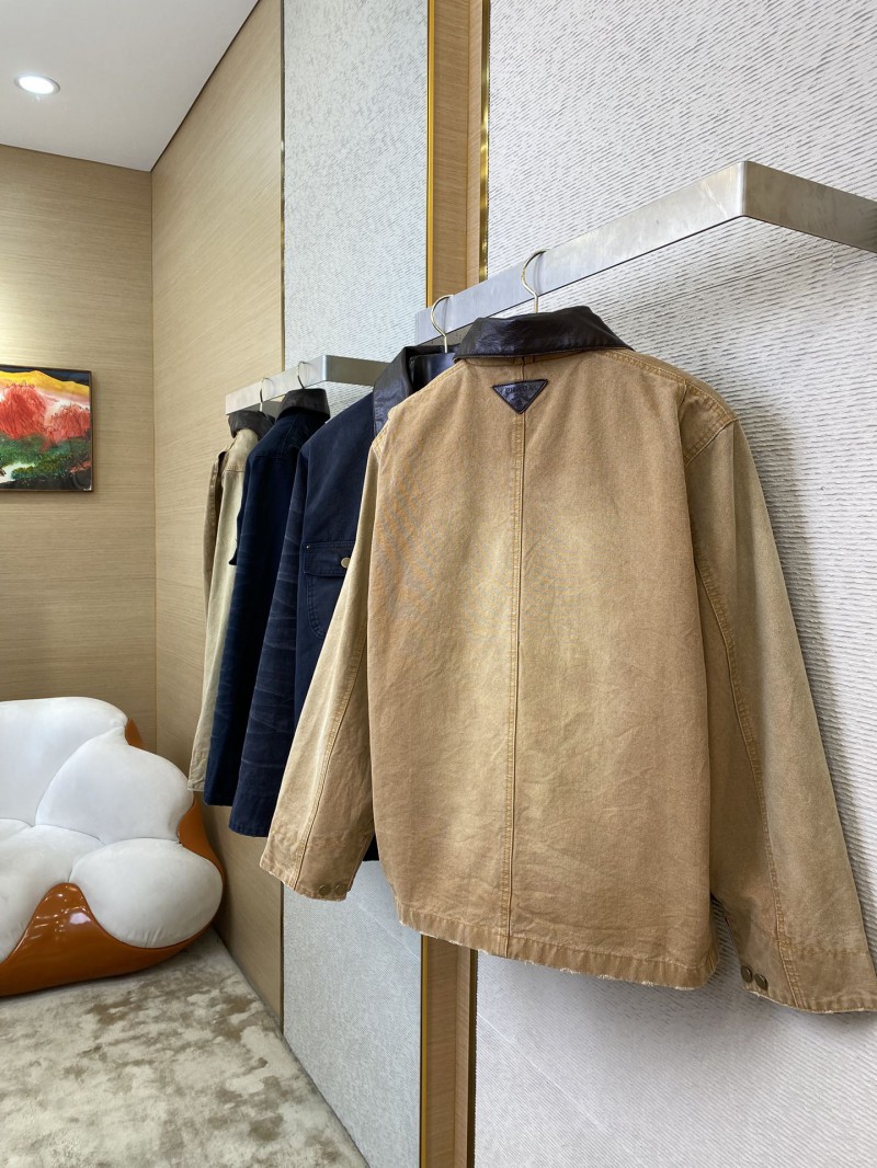 Prada 24SS Leather Collar workwear Jacket Coat Brown 3