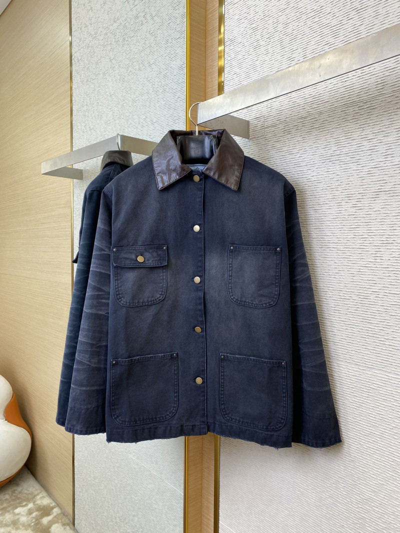 Prada 24SS Leather Collar workwear Jacket Coat Blue 4
