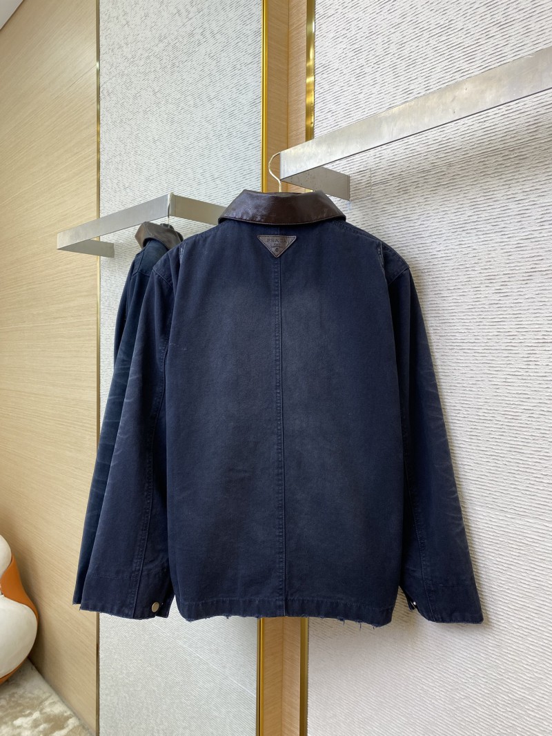 Prada 24SS Leather Collar workwear Jacket Coat Blue 6